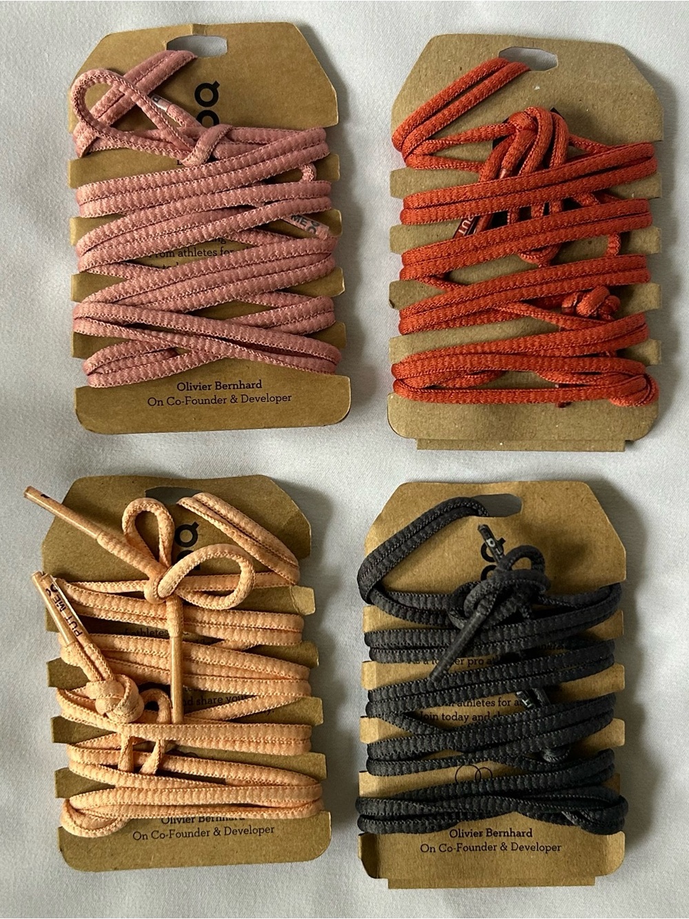 Pack of 4 On Running OnCloud  shoelaces - Pink, Rust, Peach, & Charcoal